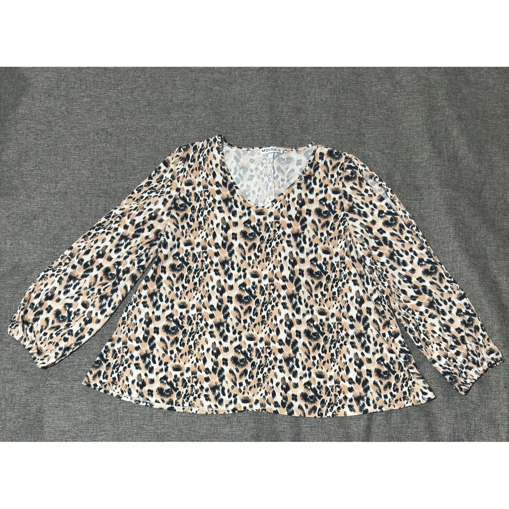 Doublju Womens 1X Blouse Leopard Print V-Neck Long Sleeve